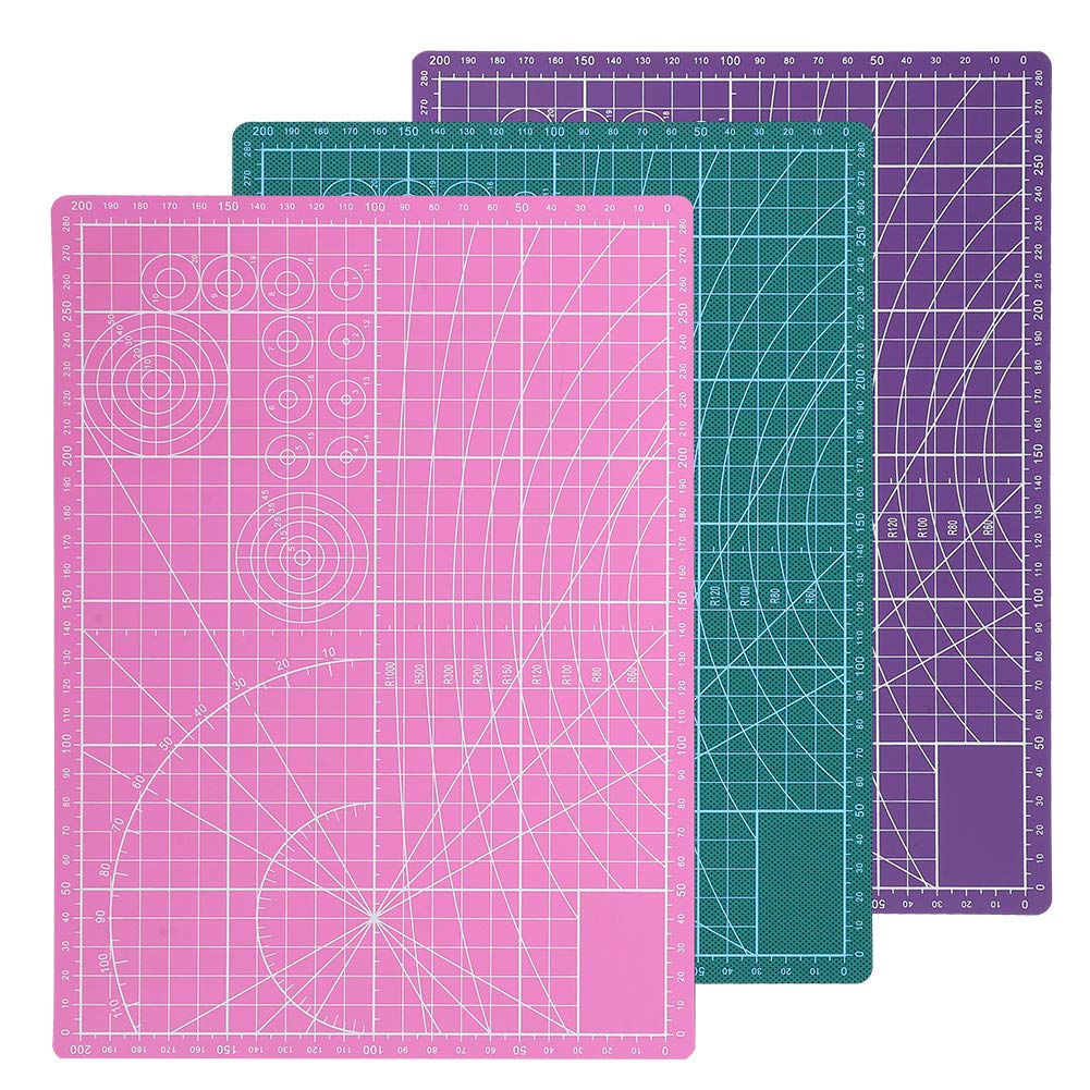 FabricQuilting, Sewing, Scrapbooking Project, 3Pcs Cutting Mat A4 Double-Sided Cutting Mat PVC Non‑Slip Board for Craft for Craft, Fabric, Quilting, Sewing, Scrapbooking Project Leather Tools
