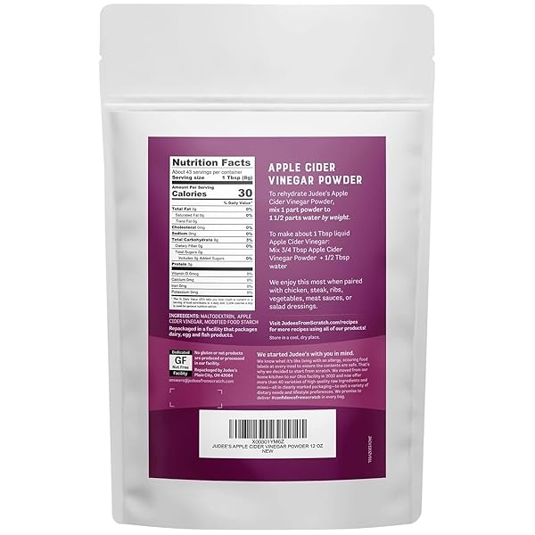 JUDEE’S APPLE CIDER VINEGAR POWDER 12 OZ – GLUTEN-FREE AND NUT-FREE – KETO-FRIENDLY AND GREAT FOR BAKING AND COOKING – ADD TO MARINADES, GLAZES, DRY RUBS, AND MORE