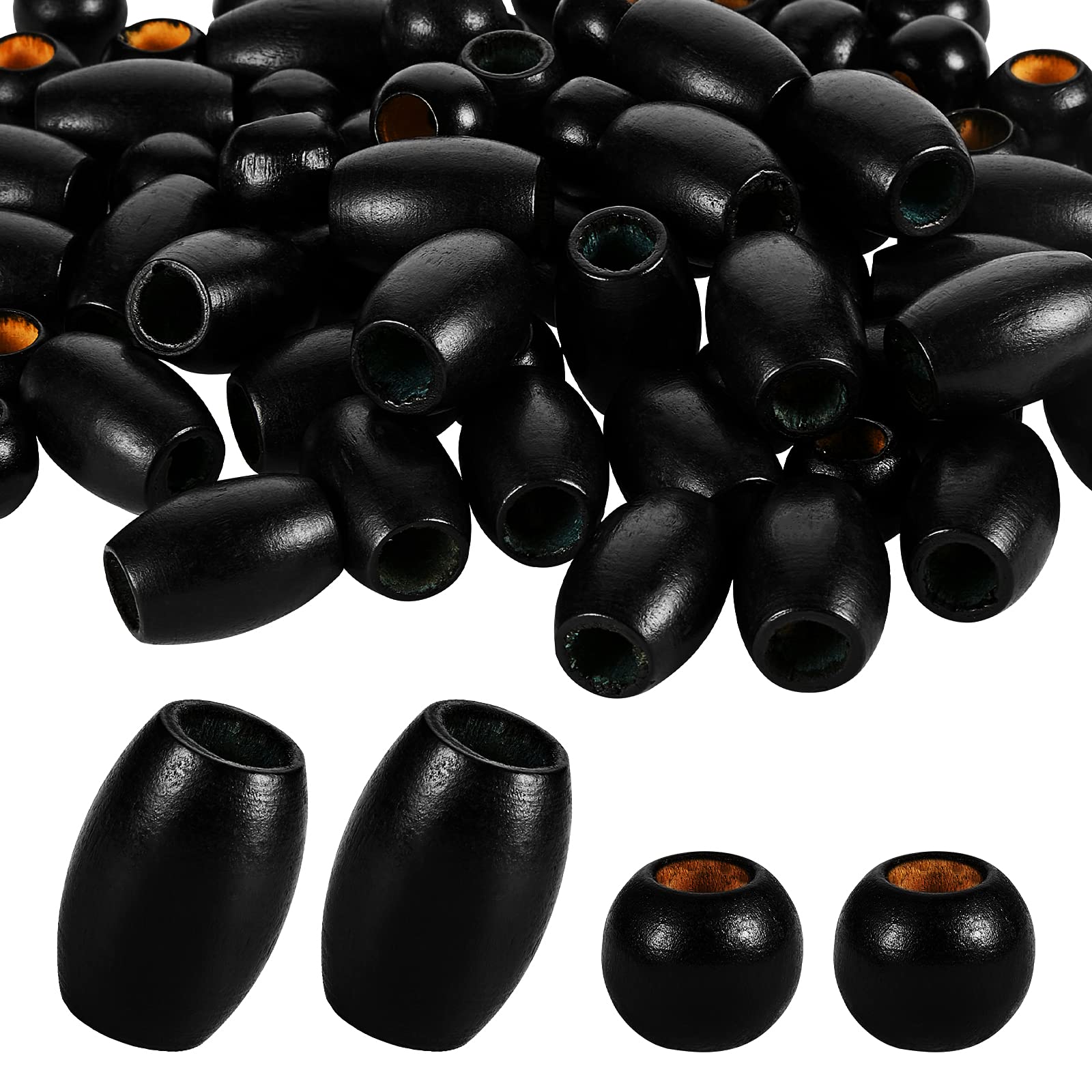 Photo 1 of WILLBOND 130 Pieces Macrame Wooden Beads Loose Beads with 10 mm Large Hole for Macrame Making Kits Supplies Jewelry Making Hair DIY Craft Handmade Decor(Black,Classic)