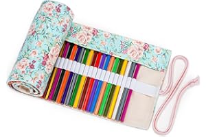 molshine Colored Canvas Pencil Roll Wrap 48 Slot - Portable Pen Storage Organization Holder for Artist Painter Student Sketch(No Pencils) (Colorful Flowers)