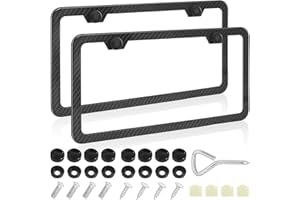 2Pcs Carbon Fiber License Plate Frame HADEEONG Metal License Plate Protector 2 Holes License Plate Cover Automotive Accessori