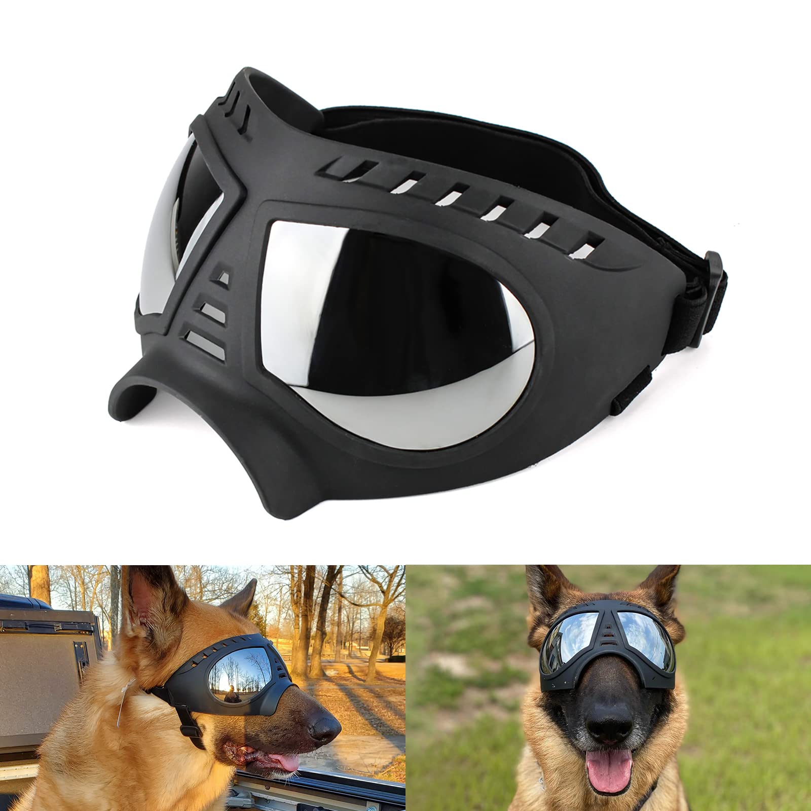 NAMSAN Dog Sunglasses UV Waterproof Windproof Adjustable Fashion Dog Glasses for Medium Large Dogs Black