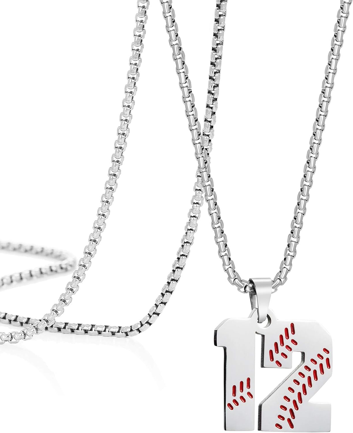Joycuff Number 12 Chain Baseball Necklace Sports Fans Gifts for Girls Boys Teens Stainless Steel Jewelry 18 Inch Box Chain: Jewelry