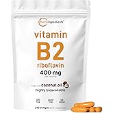 Vitamin B2, Riboflavin 400mg | 240 Softgels with Coconut Oil | Highly Bioavailable | Extra Strength Vitamin B Energy Supplements | Essential B Vitamins for Women & Men | Non-GMO, Gluten Free