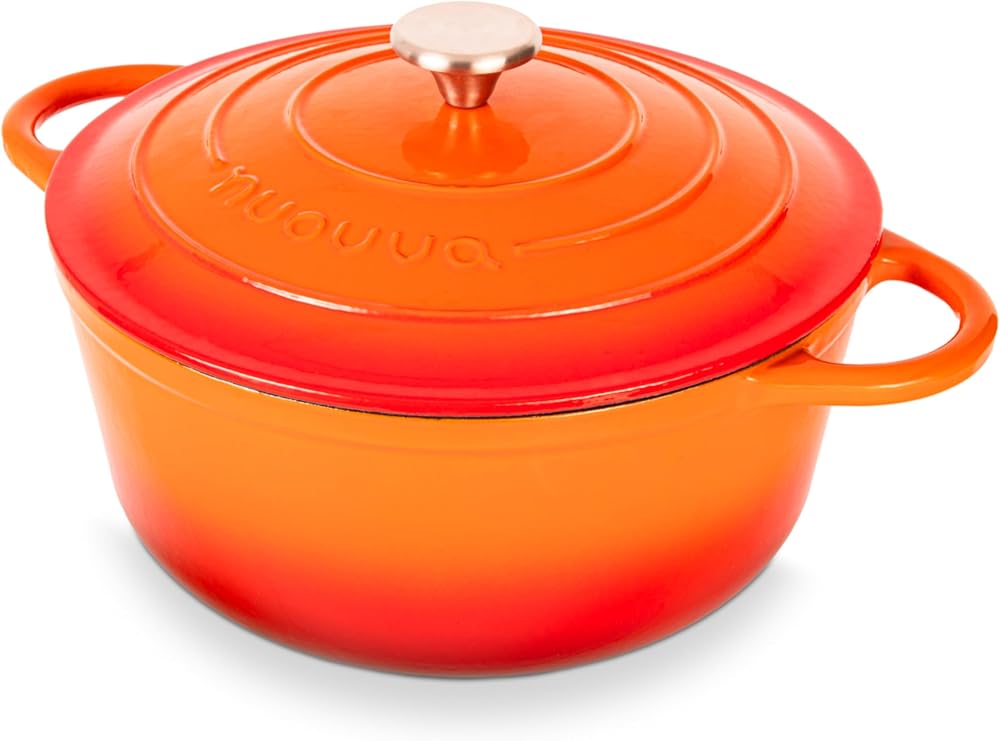 nuovva Enamelled Cast Iron Dutch Oven 6.4 Qt 28cm Orange with Lid