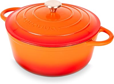 nuovva Enamelled Cast Iron Dutch Oven 6.4 Qt 28cm Orange with Lid