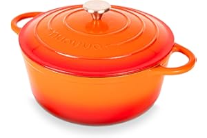 Cast Iron Dutch Oven with Lid – Non-Stick Ovenproof, Enamelled Casserole Pot –Oven Safe up to 500° F Sturdy Dutch Oven Cookware – Orange, 6.4-Quart, 28cm – by Nuovva