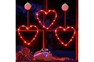 LYUBASA 3 Pack Valentines Day Window Lights Decorations with Timer, Battery Powered Hanging Red Lighted Heart Shaped Silhouette Sucker LED Lamp for 2025 Holiday Fireplace Indoor Home Decor