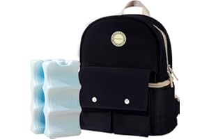 Phanpy Large Breast Pump Bag with Cooler, Breastmilk Cooler Bag with Ice Pack, Double Deck Breastmilk Storage Bag Cooler, Baby Bottle Bag, Diaper Backpack（Black）