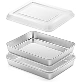 Onader 10⅜ x 8⅛ x 2 Inch Baking Pan with Lid, 2 Pack Stainless Steel Lasagna Rectangular Cake Pan, Non Toxic & Healthy