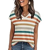 WIHOLL Womens Tops Basic Summer V Neck T Shirts Short Sleeve Dressy Casual Loose Fit Cute Tee Clothes Trendy Fashion Outfits