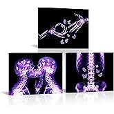 LyerArtork 3 Pieces Purple Skull Wall Art Canvas Prints Gothic X-Ray Human Skull with Butterfly Pictures Abstract Kissing Skeleton Lovers Painting Modern Romantic Bedroom Decor 12