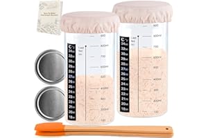 NEOBELLA Sourdough Starter Kit, 1000ML Sourdough Starter Jar with Date Marked Feeding Band, Thermometer, Scraper, Sewn Cloth Cover and Metal Lid. Sour Dough Bread Baking Supplies