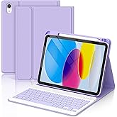 TaIYanG for iPad A16 11th 10th Generation Case with Keyboard- Detachable Bluetooth Keyboard Case with Pencil Holder,Thin & Light- Folio Cover for iPad 11 inch A16 2025 10th Gen 10.9 Inch 2022 (Purple)