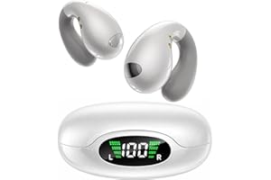 Boytond Ultra Open-Ear-Earbuds Wireless Bluetooth - Ergonomic Clip-On Earbuds, Bone Conduction Over-The-Ear Headphones with Waterproof Design and Secure Fit for Small Ears, White