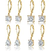 MDFUN 18K Gold Plated Dangle Earrings for Women Leverback Earrings Set Cubic Zirconia Drop Earrings Hypoallergenic Jewelry Gifts for Her