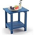 LUE BONA Adirondack Outdoor Side Table, 2-Tier Navy Blue HDPS Patio End Table Weather Resistant, Morden Side Table for Patio, Pool, Porch