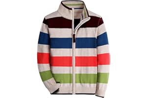 BASADINA Boy Striped Sweater Cardigan -Zipper Up Closure Sweater Jacket for Boys Thick Sweater Long-Sleelve 100% Cotton