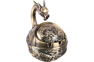 Stylitzy Vintage Ashtray with Lid for Cigarettes,Metal Windproof Smokeless Odorless Ash Tray Holder for Indoor Outdoor Decora