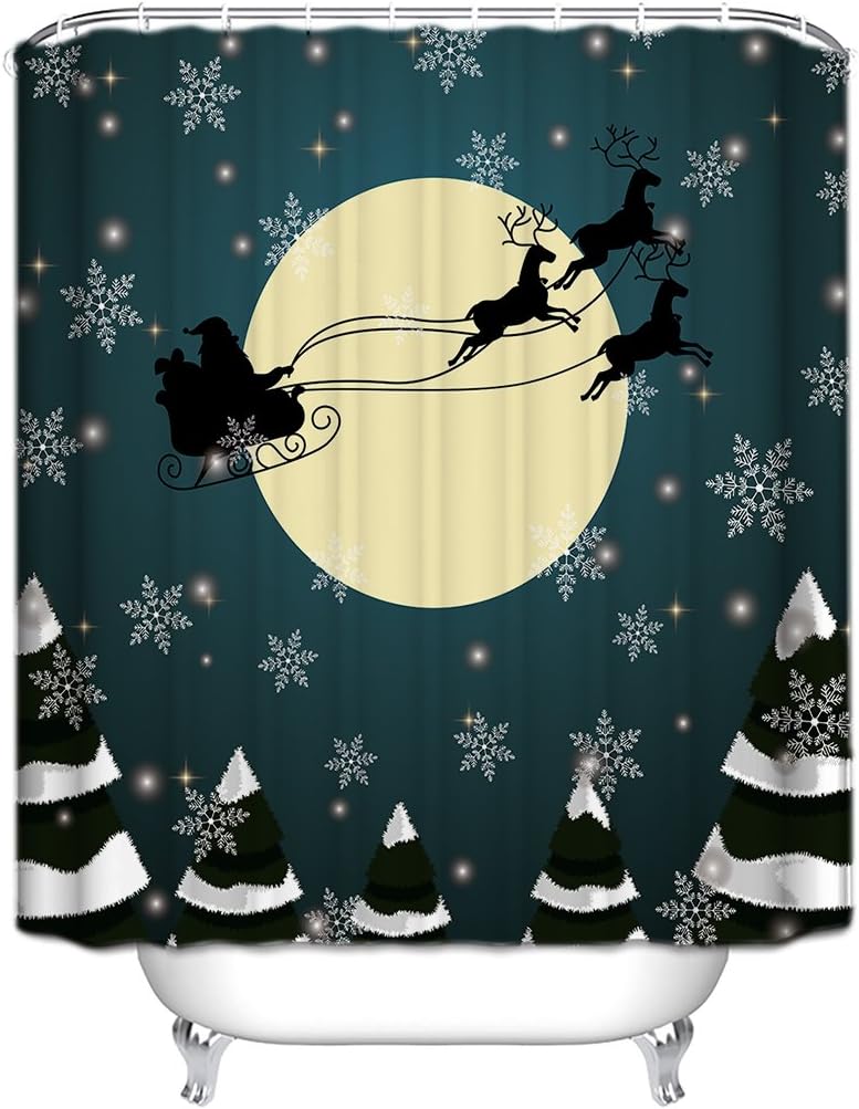 CHARMHOME Xmas Shower Curtain, Christmas Tree Deer and Snowflakes 72x72 Inch, Heavy Duty Liner, Waterproof Bathroom Curtain Liner with Reinforced Grommets