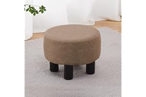 Cpintltr Linen Ottoman Round Footrest Stool Upholstered Step Stool Ottomans Sofa Stool 4 Wood Legs with Anti-Slip Pads Modern Accent Home Decor Suitable for Living Room Bedroom Entryway Brown