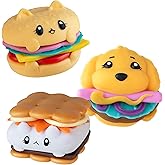 ORB Stretchee Foodz Cuties Food Squishies 3 Pack - Secret Menu Stackable Squishy Play Food - Kawaii Stretchy Squishy Hamburger Hot Dog and S'More - Stress Sensory Fidget Food Toys for Kids and Adults