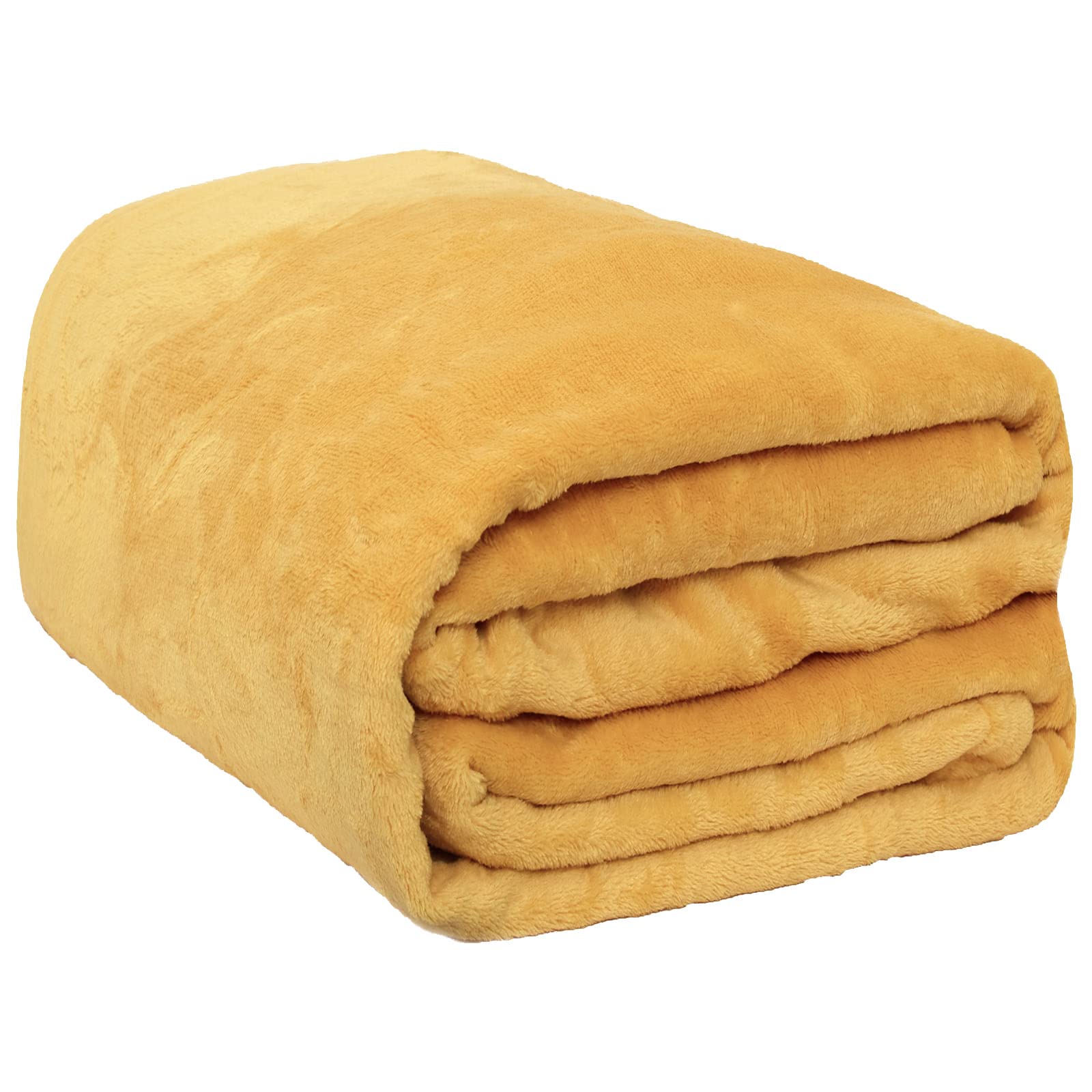 Brentfords Flannel Fleece Blanket for Bed, Super Soft Cosy Warm Ochre Yellow Mustard Throw for Sofa Small Blanket Lightweight Fluffy Single Bed Throw, 120 x 150cm