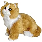 Lifelike Orange and White Cat - Realistic Shorthair Bicolor Kitten Figurine, Plush Faux Fur Kitty Collectible Statue, Home Decor, Photo Props, Stuffed Animal Furbaby, Meow Machine Furball Stuffy
