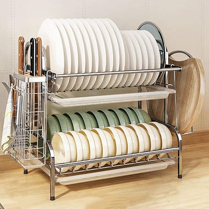 2 Tier Dish Drainer,Kitchen Drain with Drip Tray,42.5x25.5x39/16
