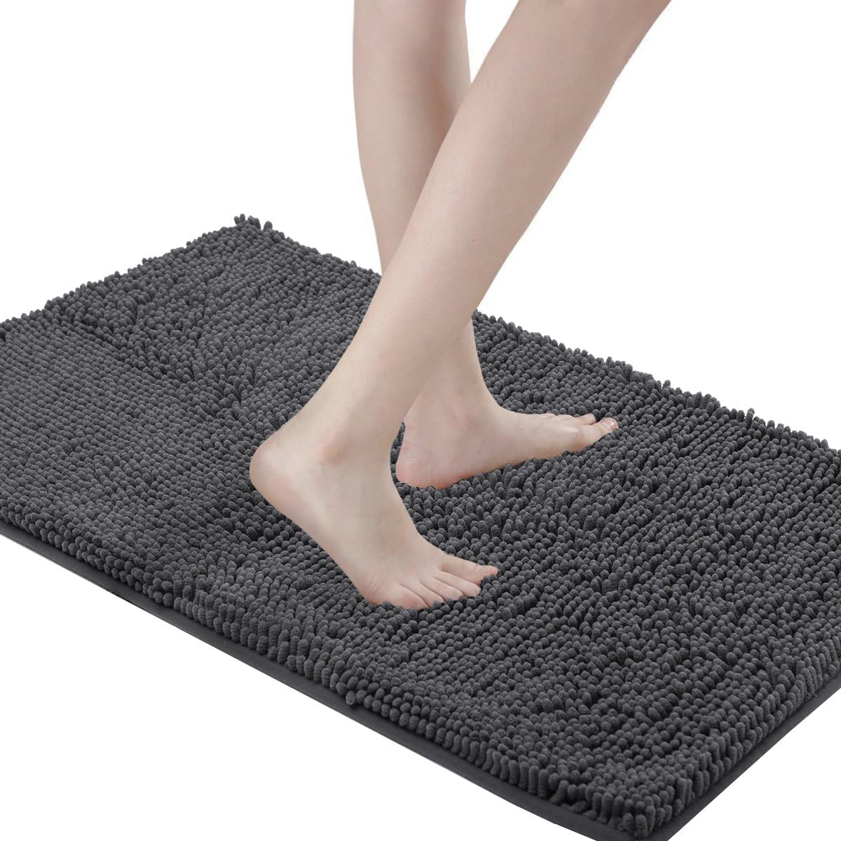 TREETONE Chenille Bath Mat Bathroom Rugs,21x34 Inchs Rug, Machine Wash,Soft, Non Slip,Water Absorbent Plush Rugs for Tub Shower & Bath Room - Charcoal Gray