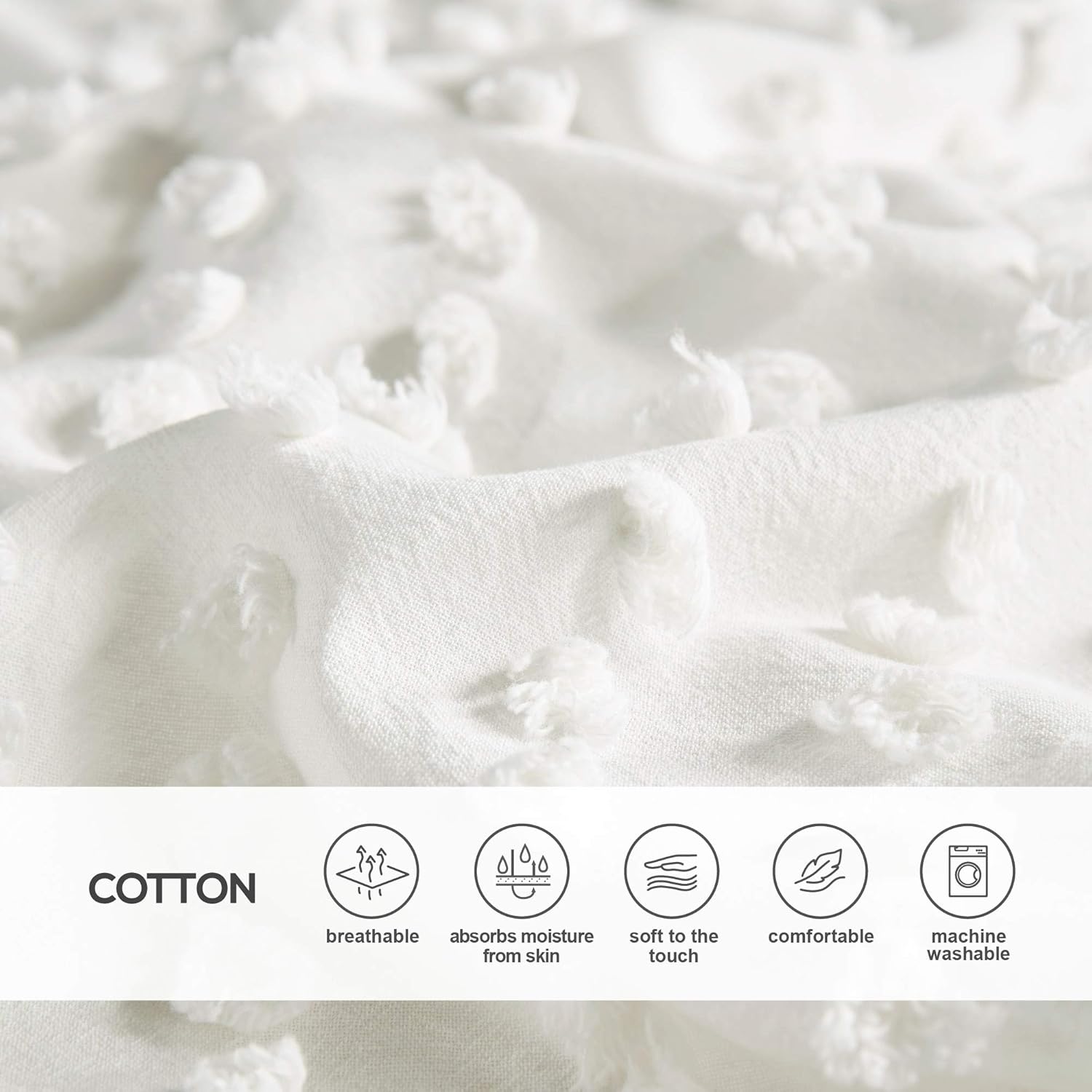 Comfort Spaces Phillips Comforter Reversible 100% Cotton Face Jacquard Tufted Chenille Dots Ultra-Soft Overfilled Down Alternative Hypoallergenic All Season Bedding-Set, Full/Queen, Ivory: Home & Kitchen