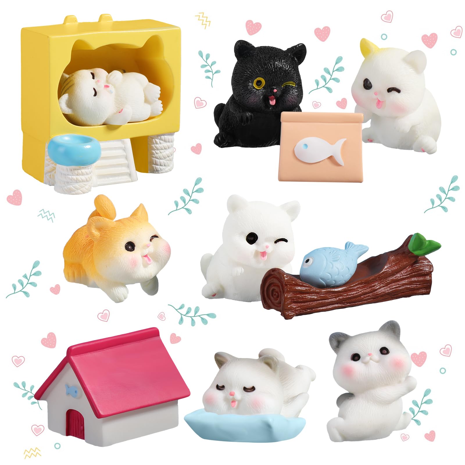 12Pcs Cute Cat Figure Ornaments,Cat Set Mini Resin Cats Cake Topper Decoration Lovely Animal Figurines for Cake,Desk,Micro Landscape Ornament,DIY Fairy Garden,Home Decor
