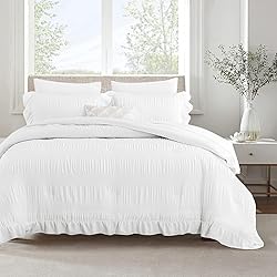 ALEISSEL White Comforter Set King Size,Seersucker