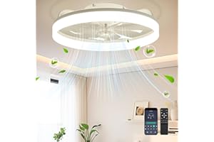 DIAMONDFORGE Ceiling Fans with Lights and Remote Fandelier - White 20'' Flush Mount Low Profile Modern Ceiling Fans for Bedroom - Stepless Color Temperature and 6 Speeds, White