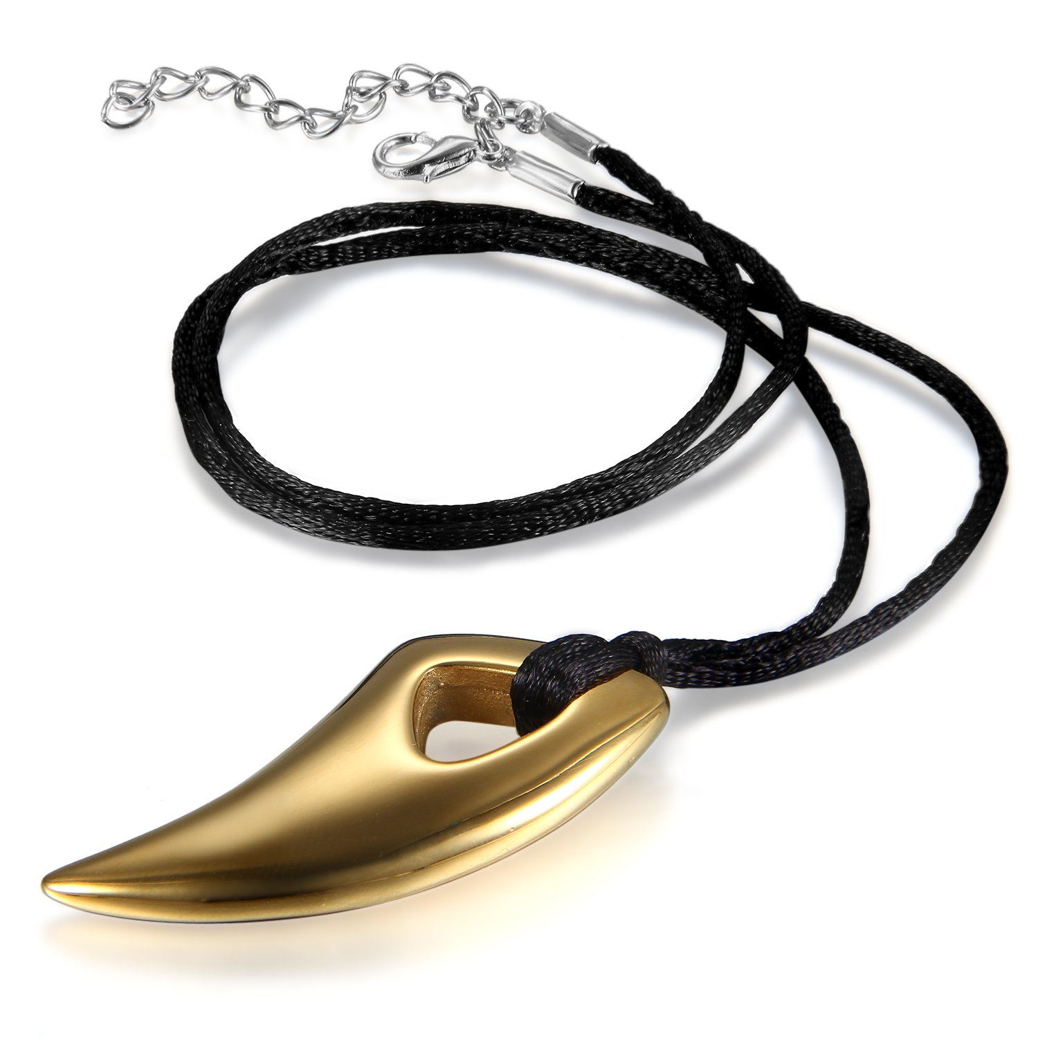 JewelryWe Mens Wolf Tooth Necklace: Stainless Steel Wolf Teeth Pendant with Adjustable Cord Chain Necklace for Birthday Christmas — image 1