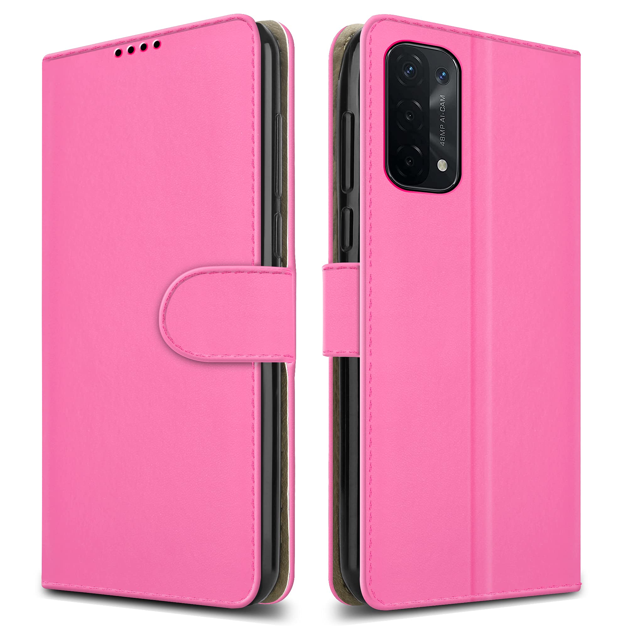 PIXFAB For Oppo A54 (5G) Leather Phone Case, Magnetic Closure Full Protection Book Folio Design, Wallet Case Cover [Card Slots] and [Kickstand] For Oppo A54 5G - Pink