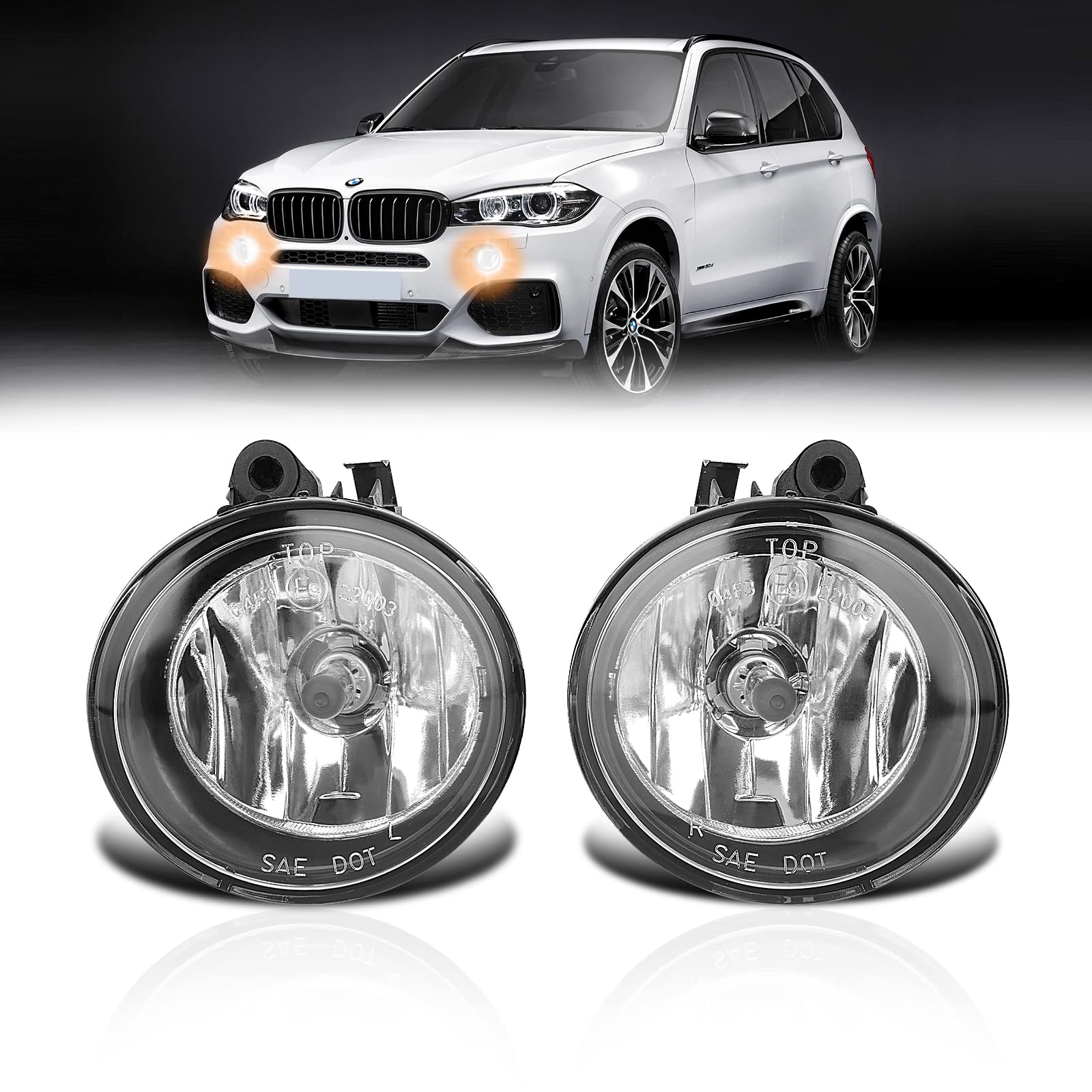 Photo 1 of TangMiGe Fog Lights Compatible with BMW X1 X2 X3 X4 (F48 F39 F25 F26, Halogen Lamp, w/o Adaptive Headlamps), X5 X6 F15 F16, 2011-2021, 1 Pair, Clear Lens