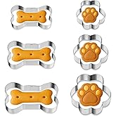 BOHUIZ 6 Pcs Dog Bone Cookie Cutter, 3 Sizes Stainless Steel Bone & Paw Print Cookie Cutters Set Dogs Treats Cookies Cutter Biscuit Mold for Theme Party Homemade Treats and Baking