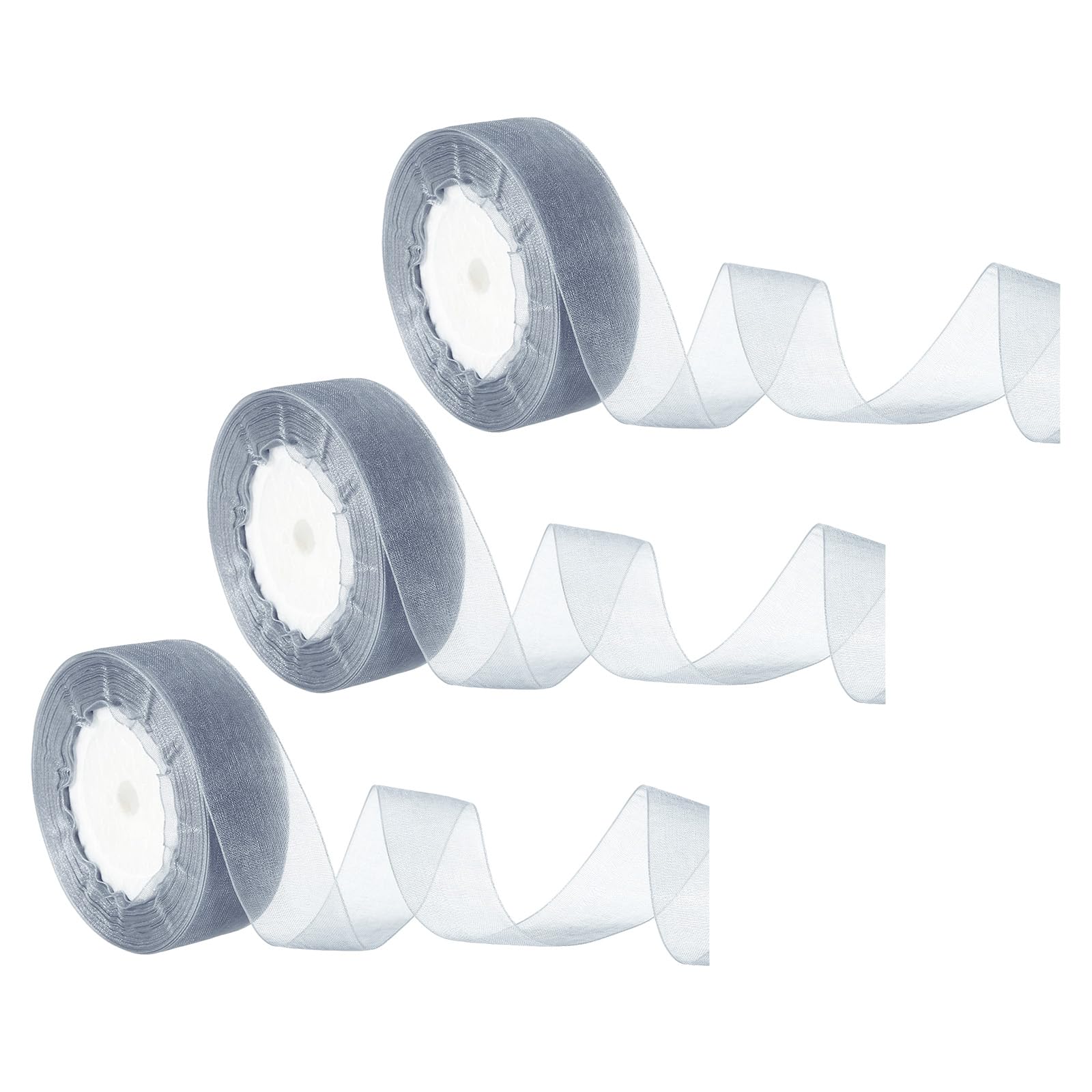 PATIKIL 10 Yd Sheer Organza Ribbon, 3 Roll Chiffon Decoration Fabric for Gift Wrapping, Dark Gray