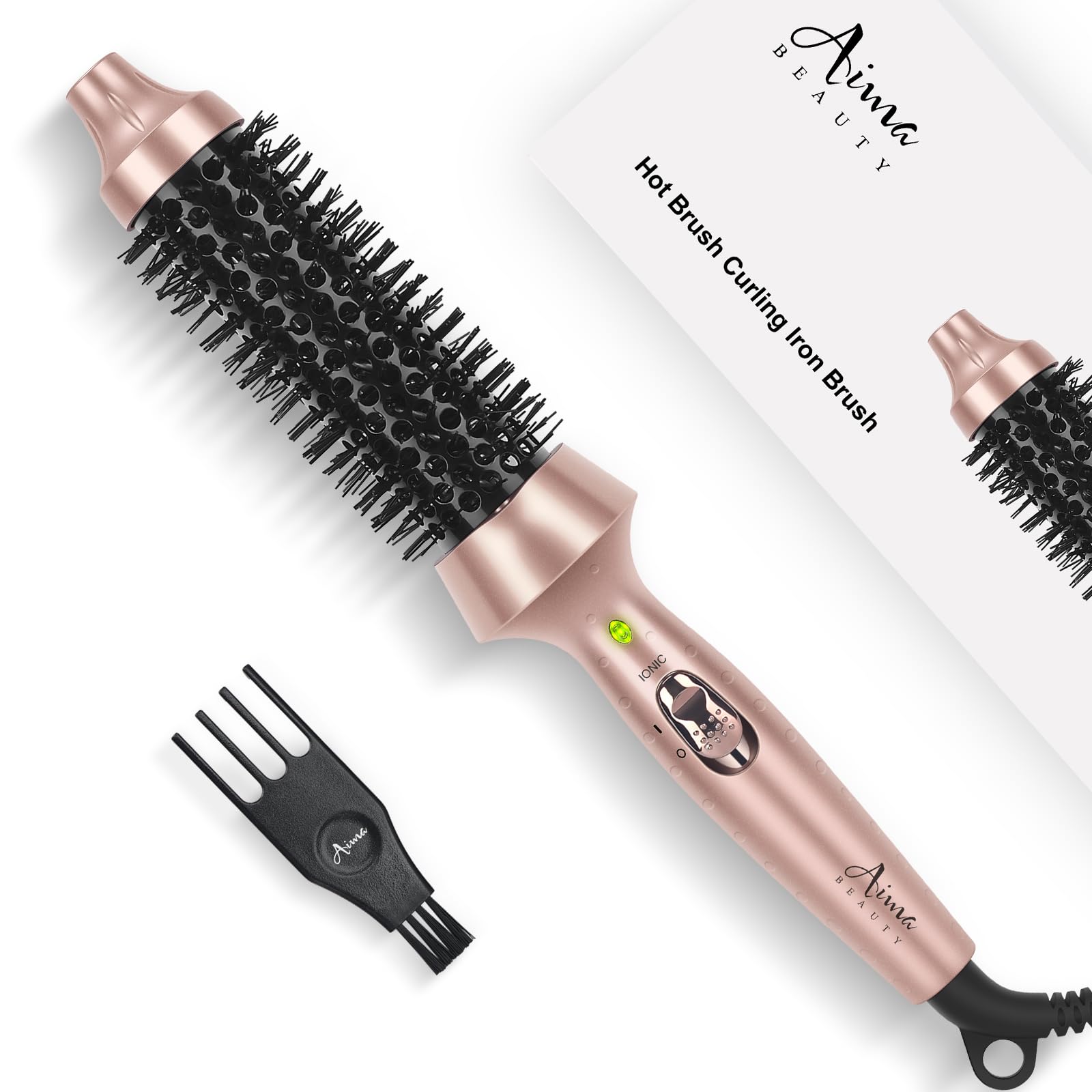 Photo 1 of Aima Beauty Heated Round Brush, 1.3"/35mm Ionic Straightening Brush, Hair Curling Iron Brush Create Smooth & Shiny Loose Curls, Fast Heating Thermal Brush, Dual Voltage, 60Mins Auto Shut Off, Gold