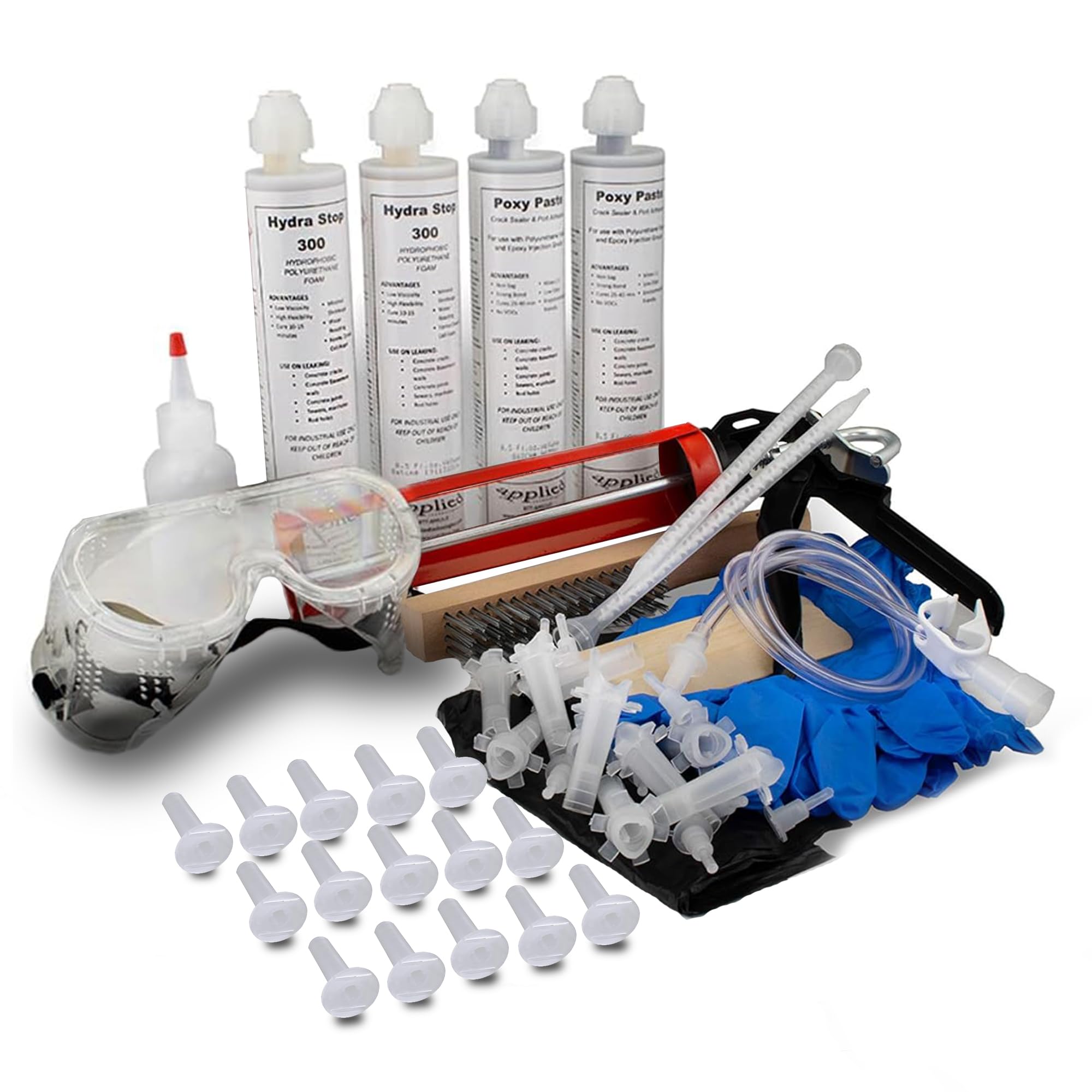 Photo 1 of Applied Technologies 6-10' Fast Set Concrete Foundation Crack Repair Kit - Hydra Stop 300 Polyurethane Foam for Wall Cracks, Prevents Basement Flooding, Quick-Setting Waterproof Sealing Solution