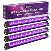 Rechargeable Black Light Bar 4 Packs, Battery Powered Black Lights for Glow Party, Cordless UV Strip Lights with On/Off/Dimma/Flash Switch, for Neon,Uranium Glass, Classroom,Paint, Poster,Stage