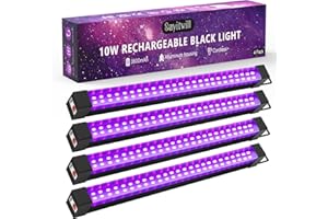SAYITWILL Rechargeable Black Light Bar 4 Packs, Battery Powered Black Lights for Glow Party, Cordless UV Strip Lights with On/Off/Dimma/Flash Switch, for Neon,Uranium Glass, Classroom,Paint, Poster,Stage