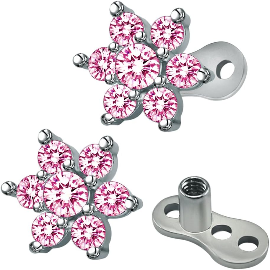 14g Flower Cubic Zirconia Dermal Anchor Tops and base Surgical Steel Microdermals Body Piercings