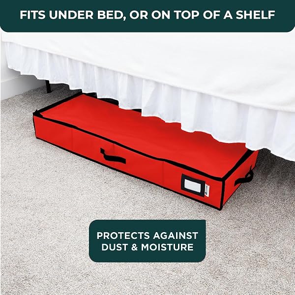 HOLDN’ STORAGE PREMIUM WRAPPING PAPER STORAGE CONTAINER – DURABLE 600D TEAR-PROOF, FITS 27 ROLLS GIFT WRAP, EXTRA POCKETS FOR RIBBONS & BOWS, UNDERBED STORAGE – IDEAL FOR HOLIDAY CHRISTMAS, RED