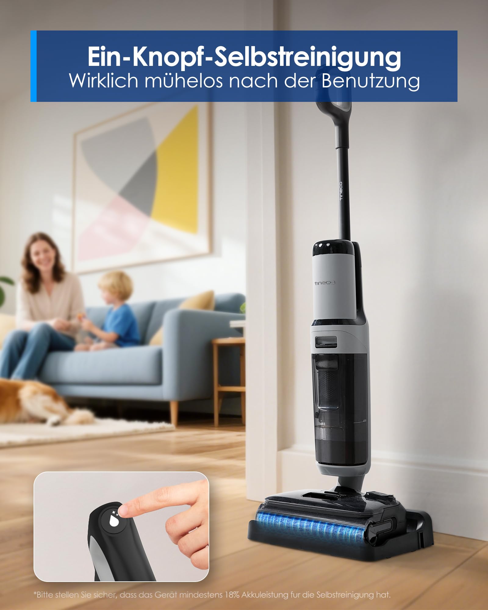 Tineco FLOOR ONE i5 Stretch Nass Trockensauger, 2‑in‑1 Saugen & Wischen, 180° Lay-Flat Waschsauger, 20kPa Saugkraft, Beidseitige Kantenreinigung, 30 Min Laufzeit, Anti-Tangle staubsauger für Tierhaare 7