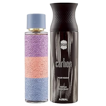 Maryaj Deuce Femme Eau De Parfum Floral Fruity Perfume 100ml for Women and Ajmal Carbon Homme Deodorant Citrus Spicy Fragrance 200ml for Men + 2 Parfum Testers FREE