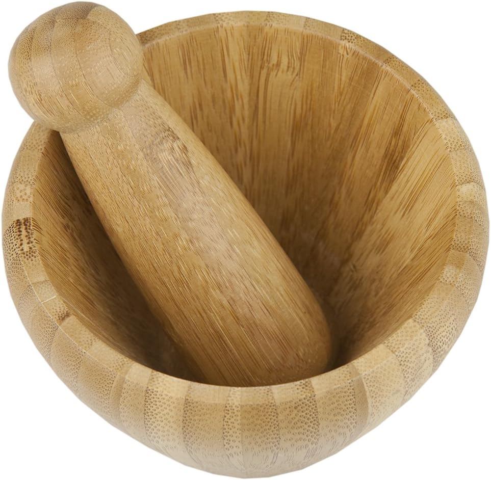 Home Basics Mortar and Pestle Bamboo: Mortar And Pestle Wood: Kitchen & Dining