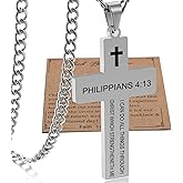 SKQIR Cross Necklace for Men with Bible Verse, Christian Religious Scripture First Communion Cross Chain Pendant for Boys Jewelry Easter Basket Essentials Stuffers Graduation Gifts