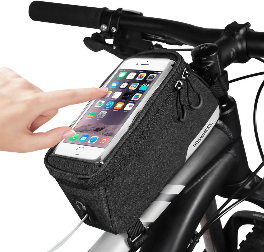 CestMall Bike Bag, Top Tube Bike Frame Bags, 1L Capacity Water Resistant Phone Pouch with Velcro Strap,  5.7inch Touch Screen Bicycle Cell Phone Holder